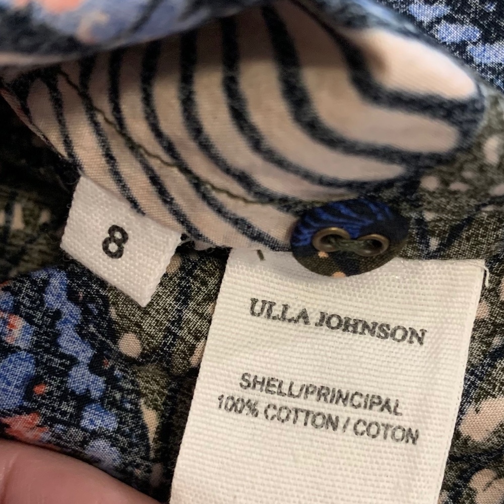 Ulla Johnson Etta Top Puff Tie Sleeve Cotton Blouse Army Women's 8 - Picture 8 of 8
